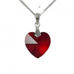 SOLD!! Red swarovski heart crystal pendant on sterling silver chain